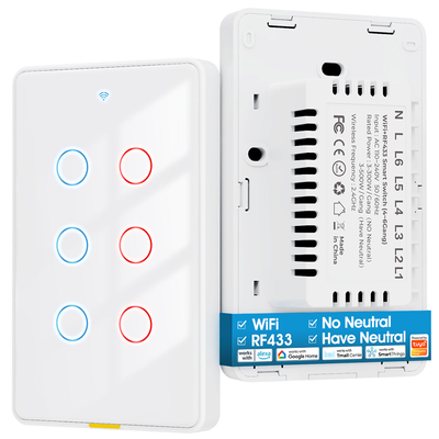 Dobra cena. Tuya WiFi Switch Timing 6 Gang Voice App Alexa Google Home Bez neutralnego kabla WiFi RF433 US Light Switch Smart Home w Internecie